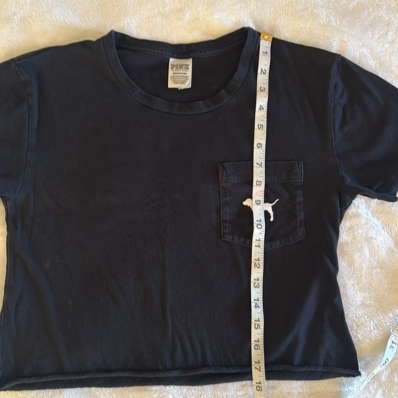 GUC Pre-loved PINK Black crop top T-Shirt with Pocket - Picture 4 of 6